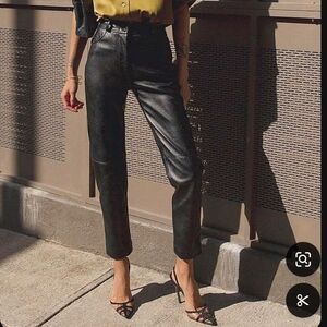 Mid rise straight leg black leather pants
